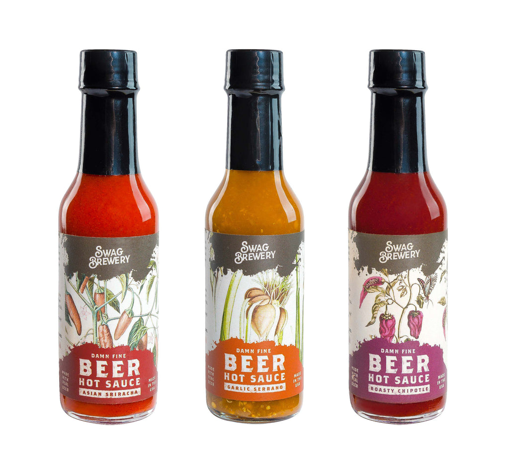 Beer-Infused Hot Sauce (3-Pack) | Swag Brewery | Damn Fine Goods Beer-Infused Hot Sauce (3-Pack) | Swag Brewery | Damn Fine Goods