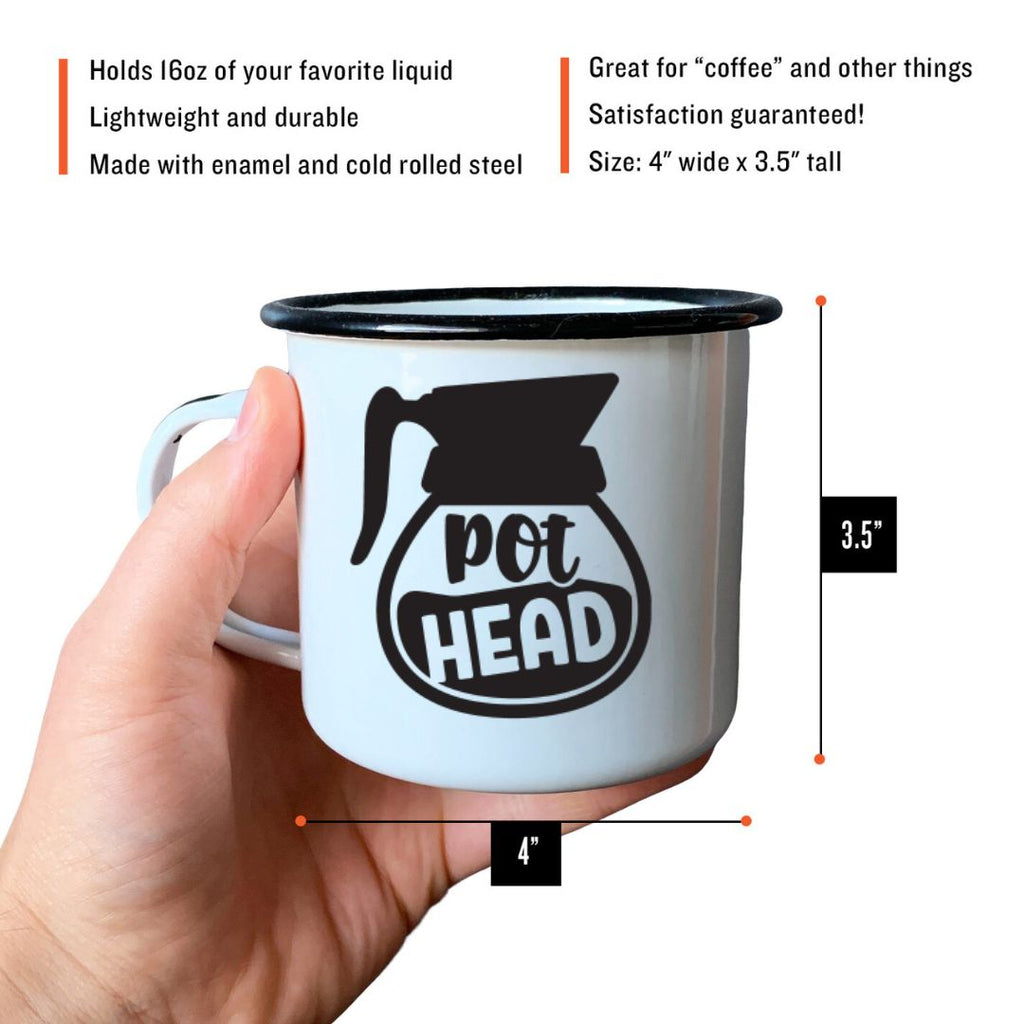 pothead coffee mug POT HEAD - Enamel Campfire Mug | Swag Brewery